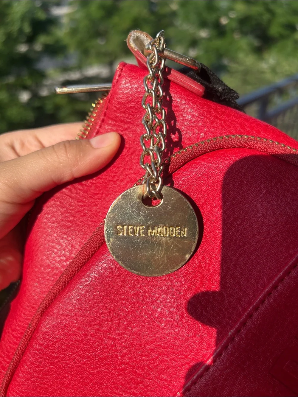 Steve Madden Red Leather Crossbody with Gold Charm